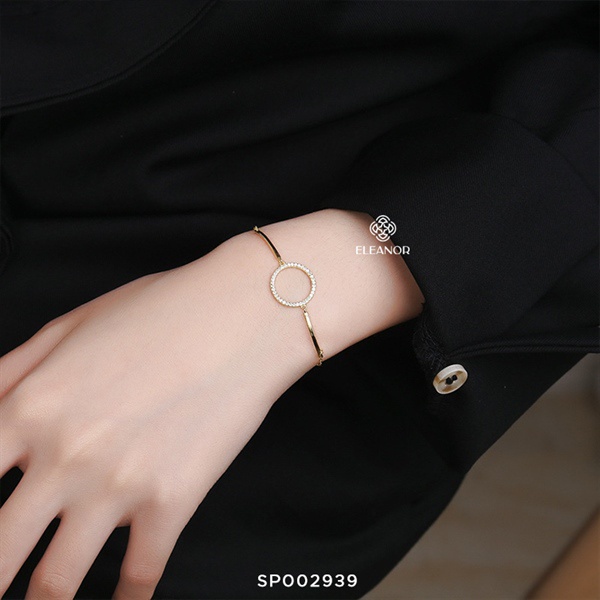 Lắc tay nữ bạc 925 Eleanor Accessories mặt tròn đính đá sợi mảnh phụ kiện trang sức dễ thương