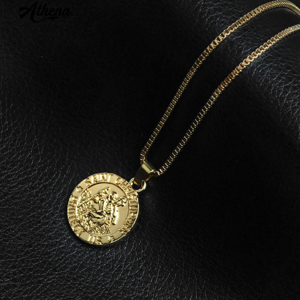 Unisex Saint Christopher Protect Us Letter Print Holy Pendant Necklace Amulet