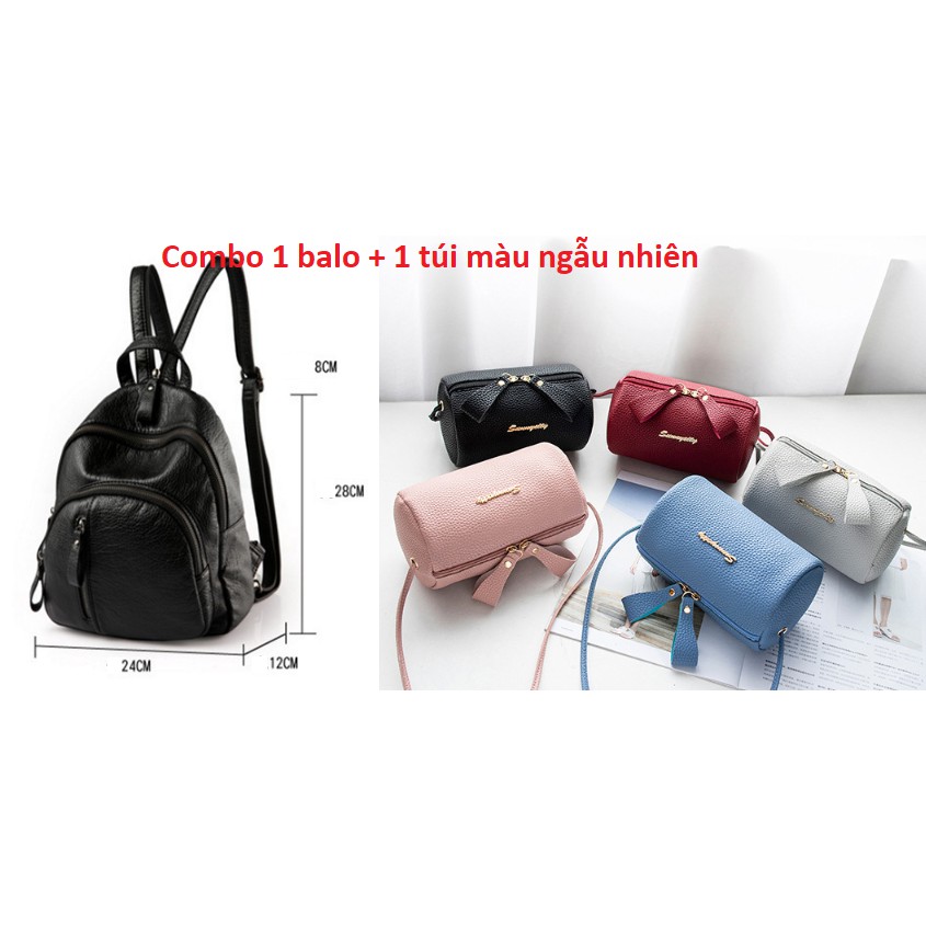 Combo 1 balo mini da mềm màu đen và 1 tú đeo chéo hình trụ màu ngẫu nhiên_A0533