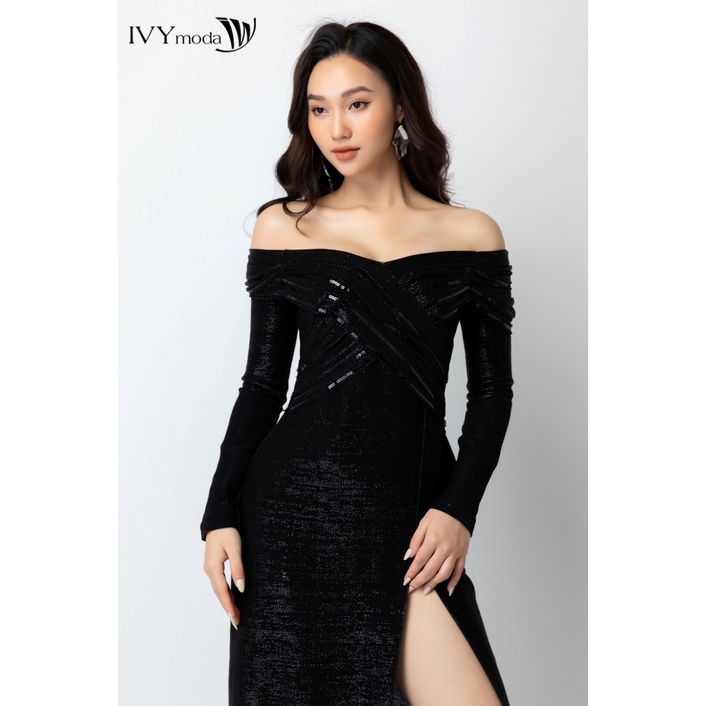 Đầm dạ hội trễ vai đính kim sa IVY moda MS 45S2320