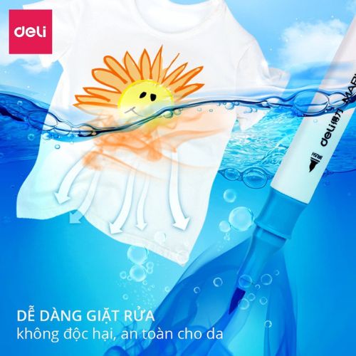 Bút màu marker DELI 2 đầu túi vải bò mực có thể rửa được, bút màu có đầu brush và vát 30 40 60 80 màu- 70808