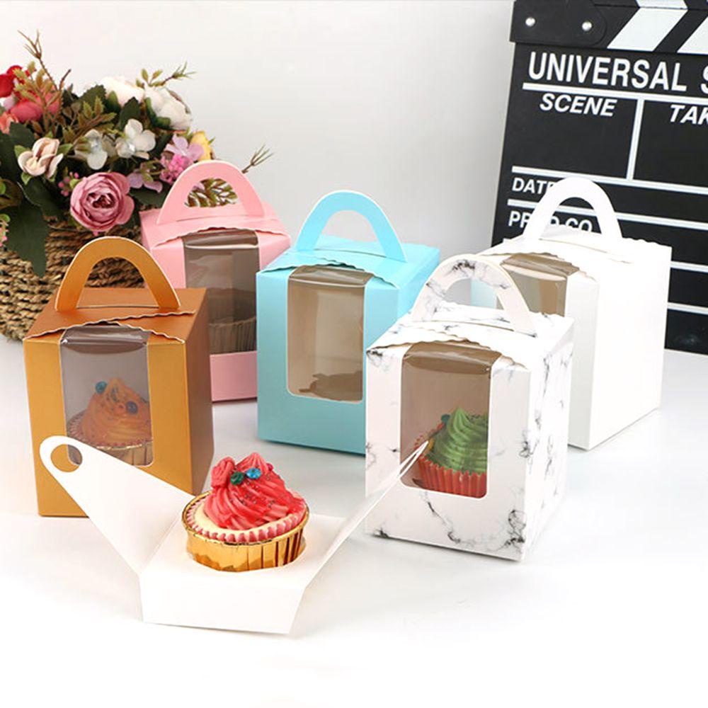 Hộp Đựng Bánh Cupcake Nhiều Màu Có Cửa Sổ Trong Suốt Giá Đỡ