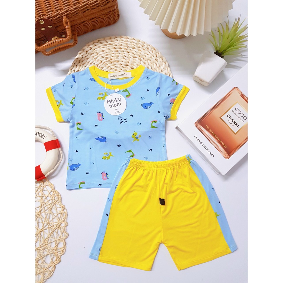 [Bé 7-32kg] Bộ Ngắn tay thun lạnh in toàn thân Minky Mom cho bé trai bé gái từ 7-32kg Form to ( HÀNG CHUẨN )
