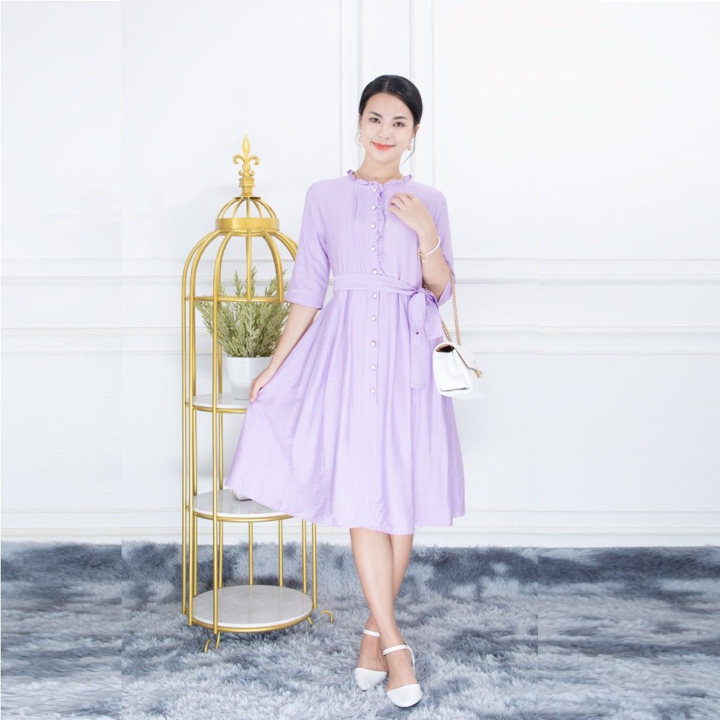 Đầmđũi nữ cổ tàu tay lỡ, váy dự tiệc thiết kế kèm dây cột eo