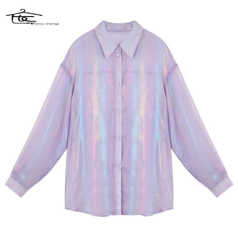 Hàng Có Sẵn Bán Chạy~Áo Sơ Mi Dài Tay Dáng Rộng Chống Nắng Mùa Hè Màu Tím Nhạt Kiểu Dáng Đẹp Cho Nữ