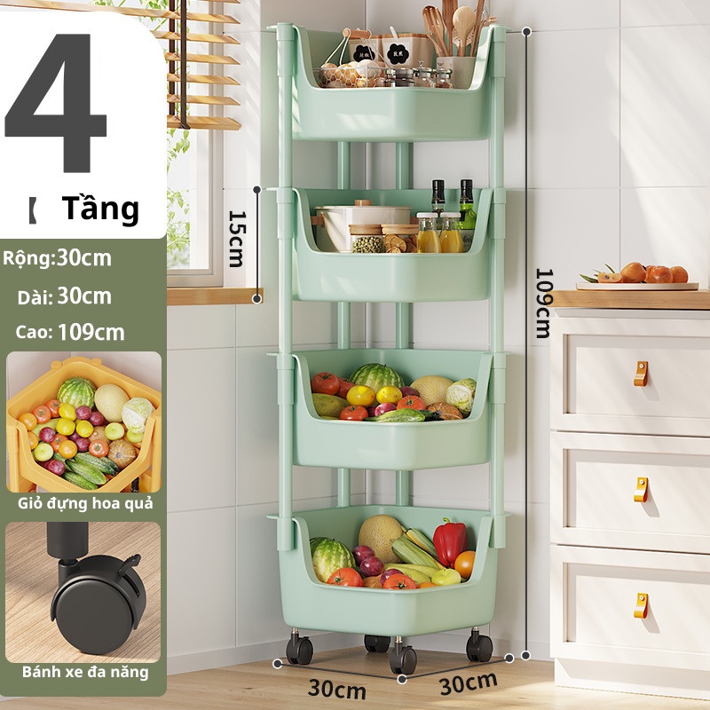 Kệ để đồ nhà bếp, kệ đa năng 3,4 tầng bằng nhựa rất bền bỉ, có bánh xe di chuyển thông minh, tiện lợi