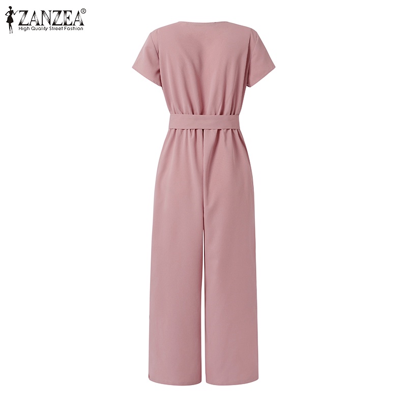 Zanzea Áo liền quần Ngắn Tay Cổ Chữ V Có Túi Phối Thắt Lưng Tháo Rời Được Phong Cách Châu Âu