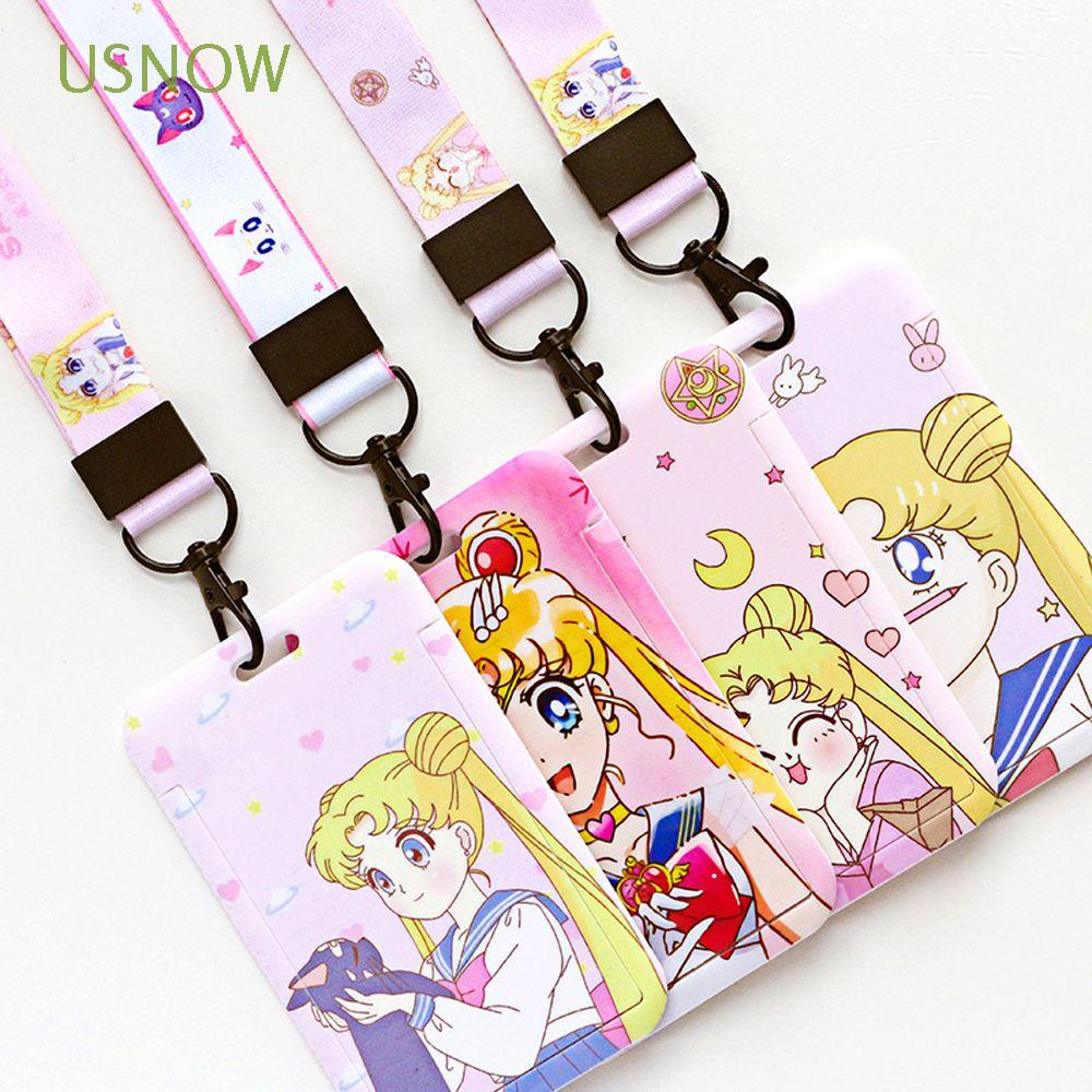 USNOW Cute Cartoon Card Holders Students Card Access Control Korean Card Case Bus Portable With Lanyard Key Rings Kawaii Keychains Card Storage Cover