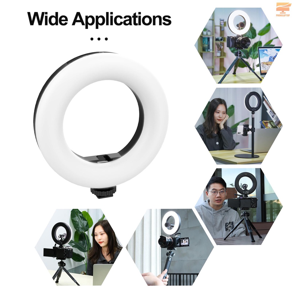 VIJIM VL64 6 Inch Mini Selfie Ring Light LED Beauty Light 3 Lighting Modes 3200K-5600K Dimmable Built-in Rechargeable Battery with Cold Shoe Mount for Vlog Live Streaming Online Video Makeup