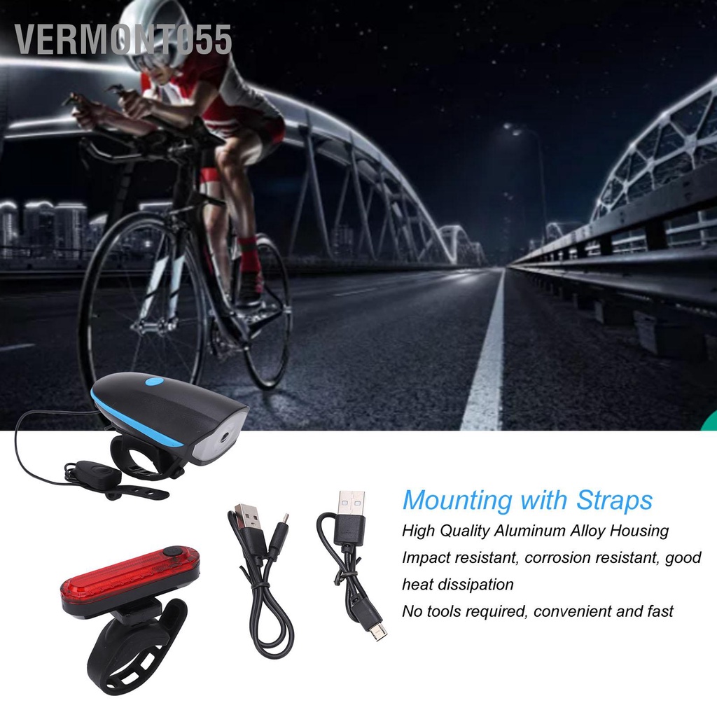 Vermont055 Bộ đèn xe đạp sạc USB IPX4 Chống nước đa chế độ Đèn pha hợp kim nhôm để đi câu cá