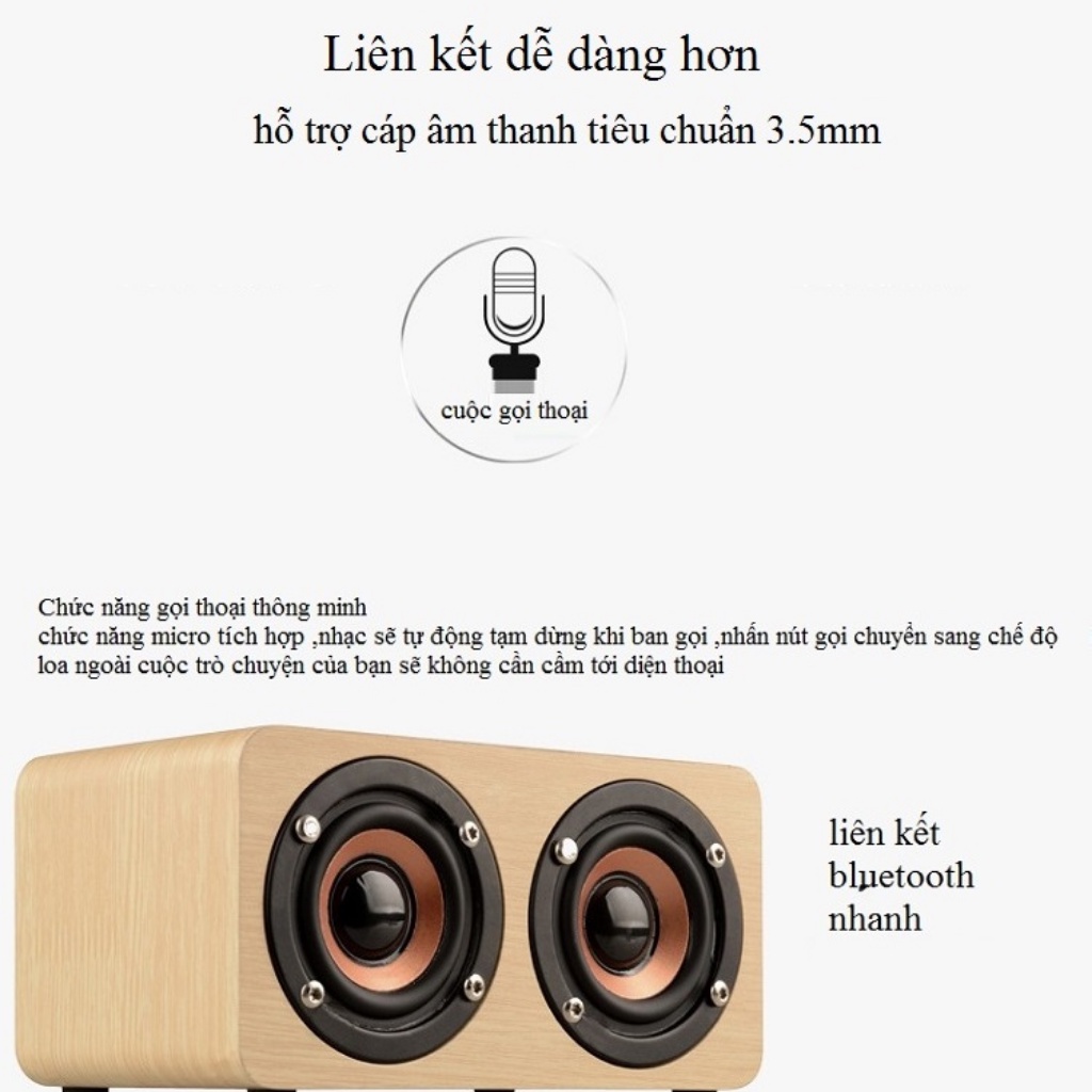 Loa bluetooth vỏ gỗ Super Bass W5 Loa mini vỏ gỗ tích hợp âm thanh nổi HIFI Stereo thiết kế đẹp âm thanh cực hay
