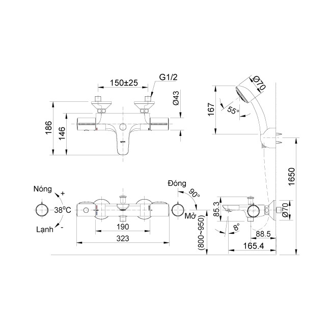 [INAX] Sen tắm nhiệt độ BFV-3413T-3C BFV-3413T-4C BFV-3413T-7C BFV-3413T-8C