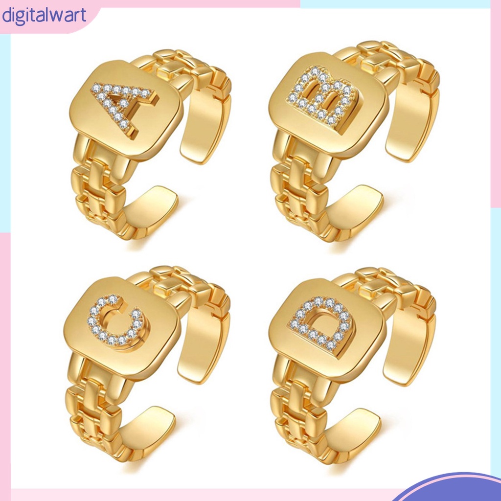 Nhẫn Bản Rộng Họa Tiết 26 Chữ Cái Đính Đá Có Thể Điều Chỉnh Cho Nam Nữ