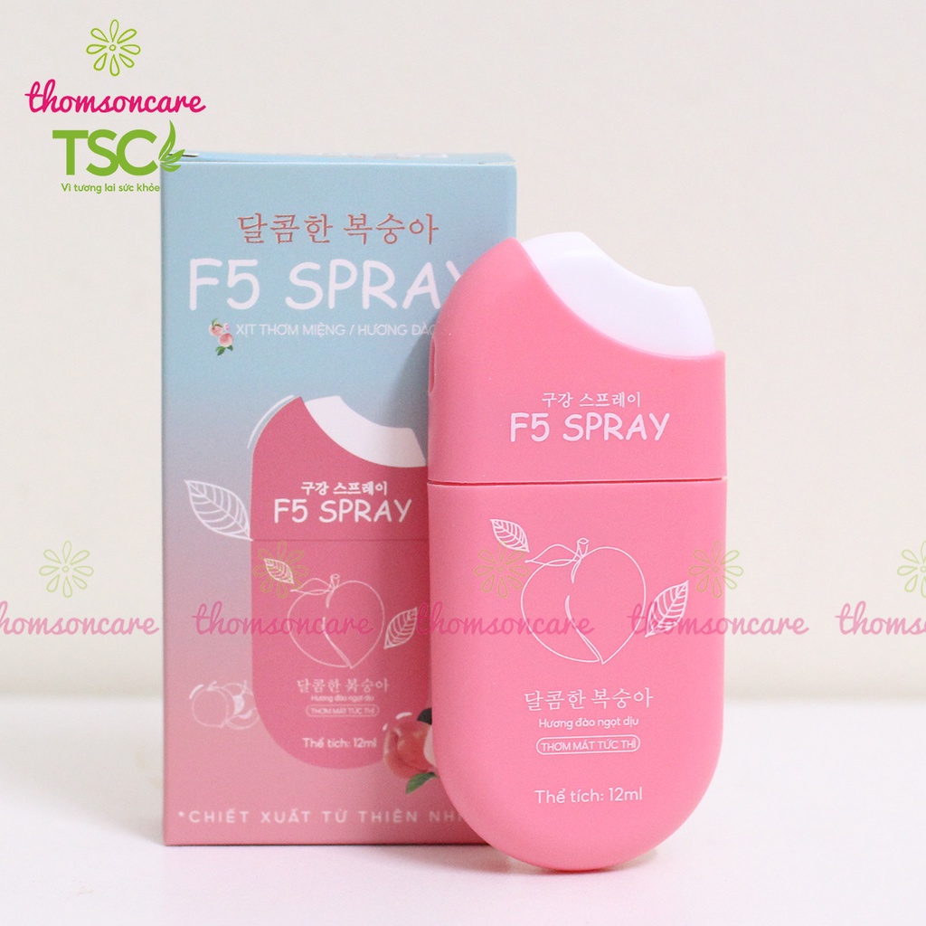 Xịt thơm miệng, giảm mùi hôi, ngừa sâu răng hương vị đào, dâu, bạc hà F5 spray greelux