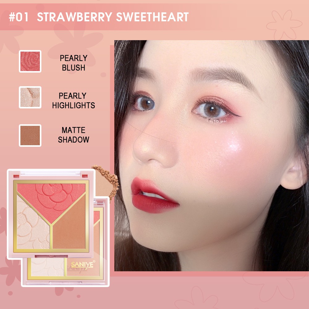 [Hàng mới về] Bảng Phấn Bắt Sáng Saniye E0335 Trang Điểm Tạo Khối Đa Năng 3 Trong 1 Tiện Dụng | BigBuy360 - bigbuy360.vn