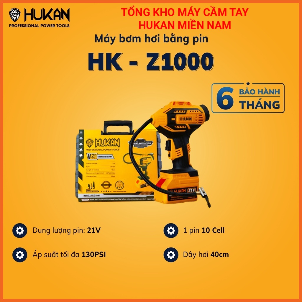 Máy bơm hơi chạy pin đa năng HUKAN HK-Z1000 dùng bơm lốp ô tô, xe đạp, xe máy, phao bơi, đệm khí. Siêu bền, lực bơm cao