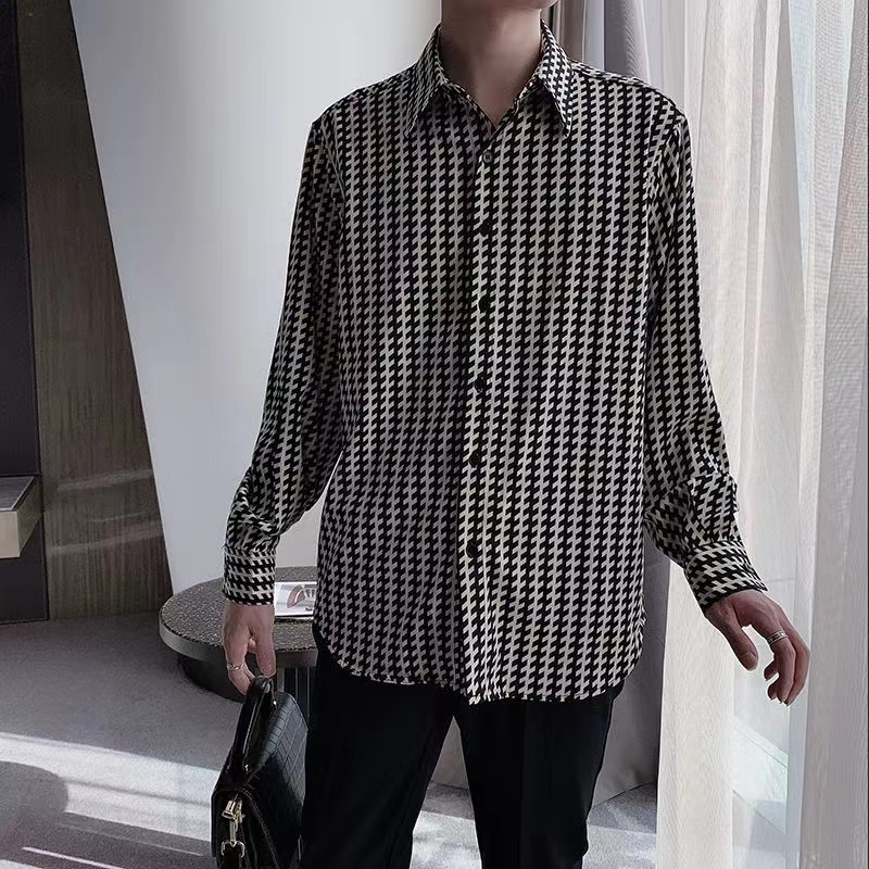 Áo sơ mi tay dài họa tiết sọc thời trang Hàn Quốc dành cho nam