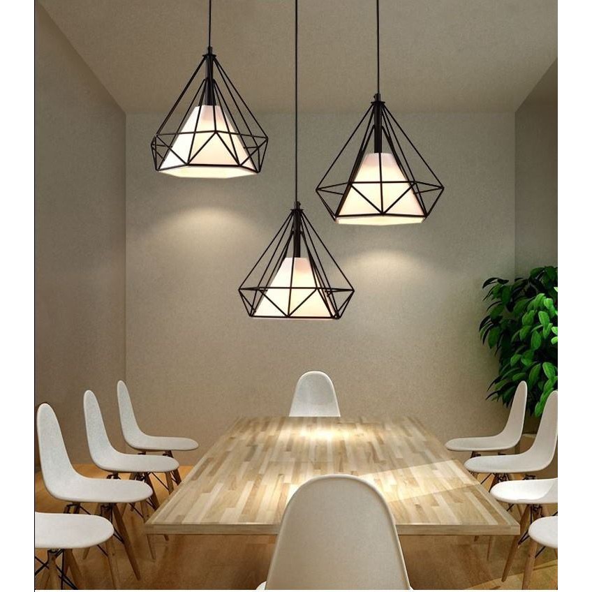 Đèn thả trang trí kim cương khung sắt, chao vải dùng bóng led cao cấp