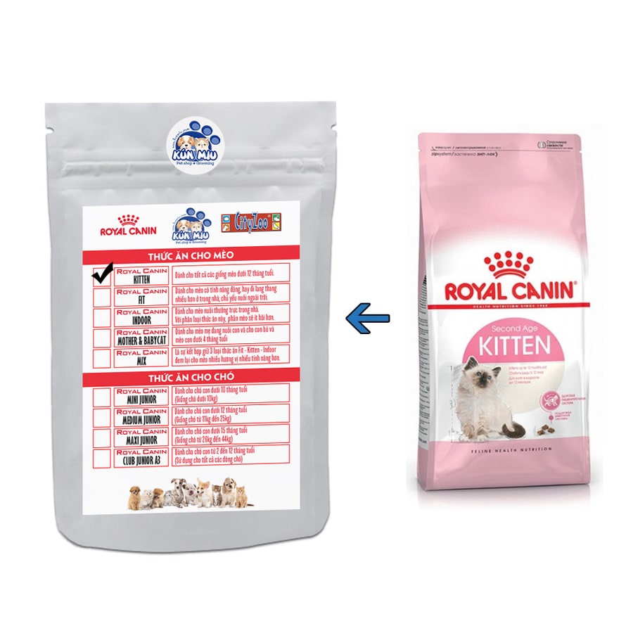 Combo thức ăn cho mèo Royal Canin kitten 1kg và reflex plus kitten 1,5kg