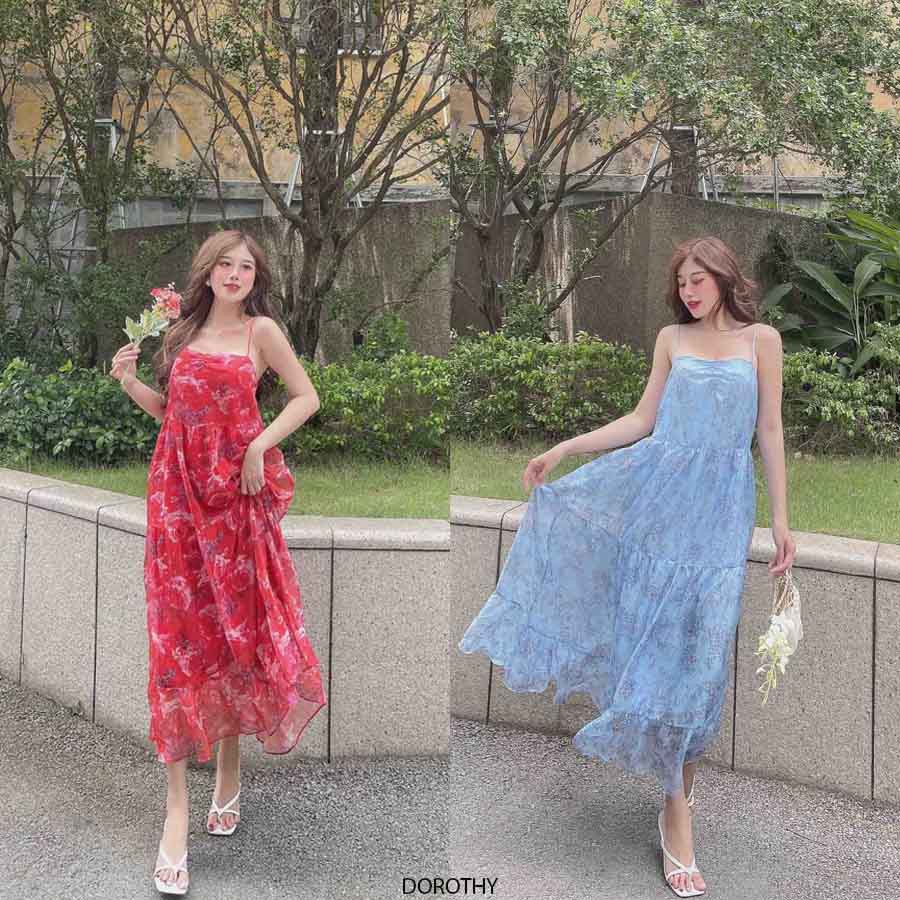 NAPUBEE Đầm Maxi Hoa Nhí 2 Dây Đi Biển Thiết Kế Napubee - Váy Suông Voan Tơ Dạo Phố DOROTHY DRESS