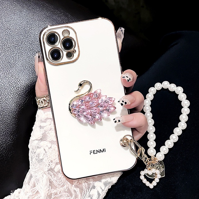 Ốp Điện Thoại Hình Thiên Nga Đính Kim Cương Giả Kèm Dây Đeo Cho Apple iphone 13 12promax iphone 11 pro max
