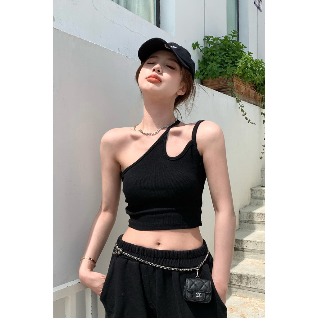 (ORDER) Áo hai dây thun tăm croptop ôm bó sát mặc lệch vai style cá tính sexy (HÀNG_MỚI_VỀ)