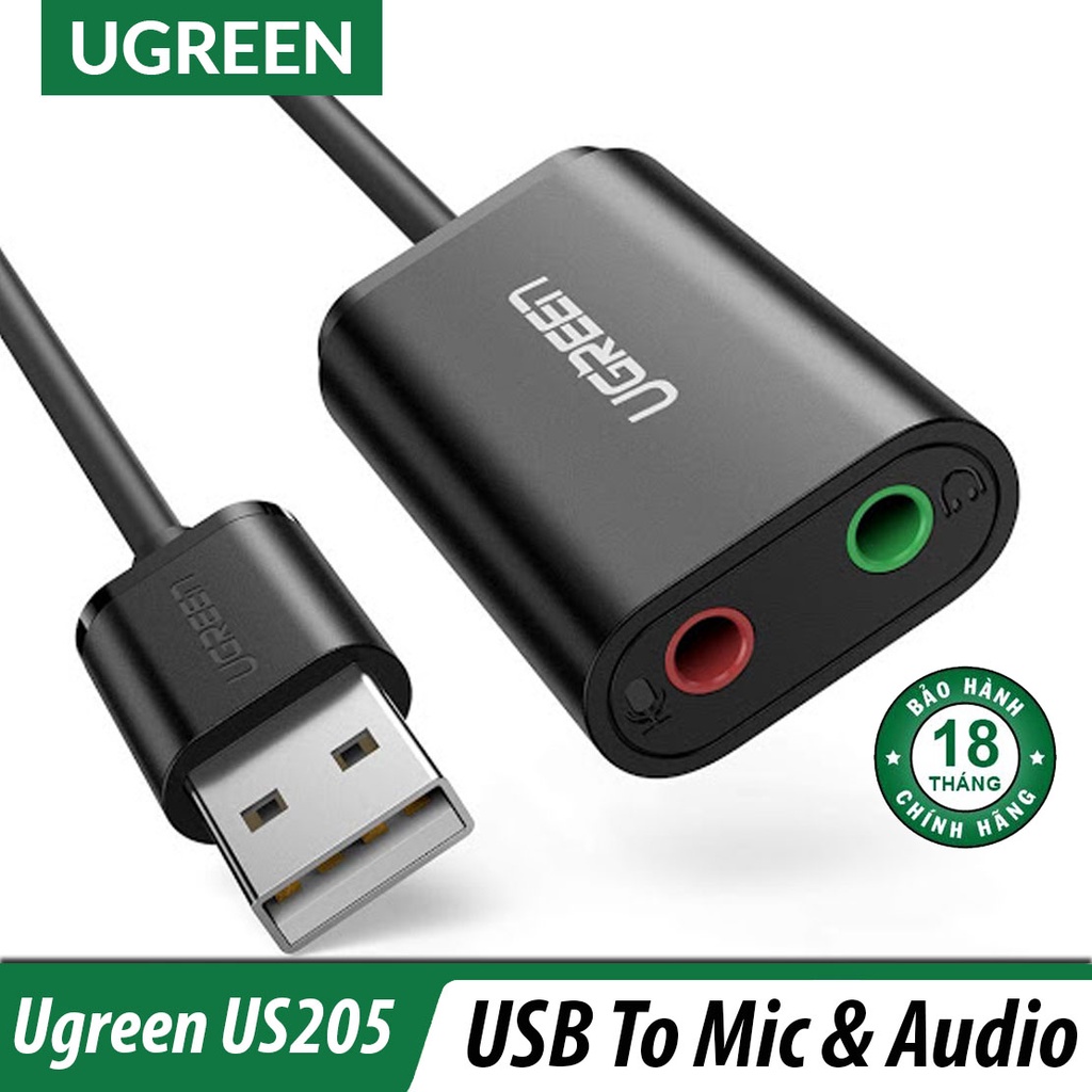Cáp USB 2.0 ra Audio + Mic Cao Cấp UGREEN US205 - BH 18T Chính Hãng