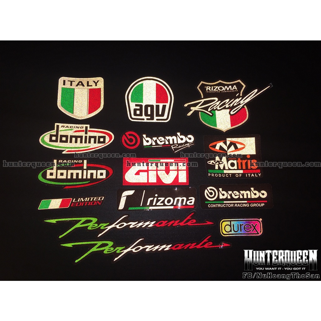 Trọn bộ 14 logo phản quang 3M 3 màu cờ Ý. Decal sticker cao cấp, hình dán chống nước không bay màu