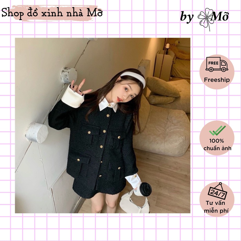 (Sẵn/Video thật)Set dạ đen phối cổ sơ mi, chất dạ siêu dày dặn, phong cách tỉ tỉ bên trung (hàng chuẩn ảnh) | BigBuy360 - bigbuy360.vn