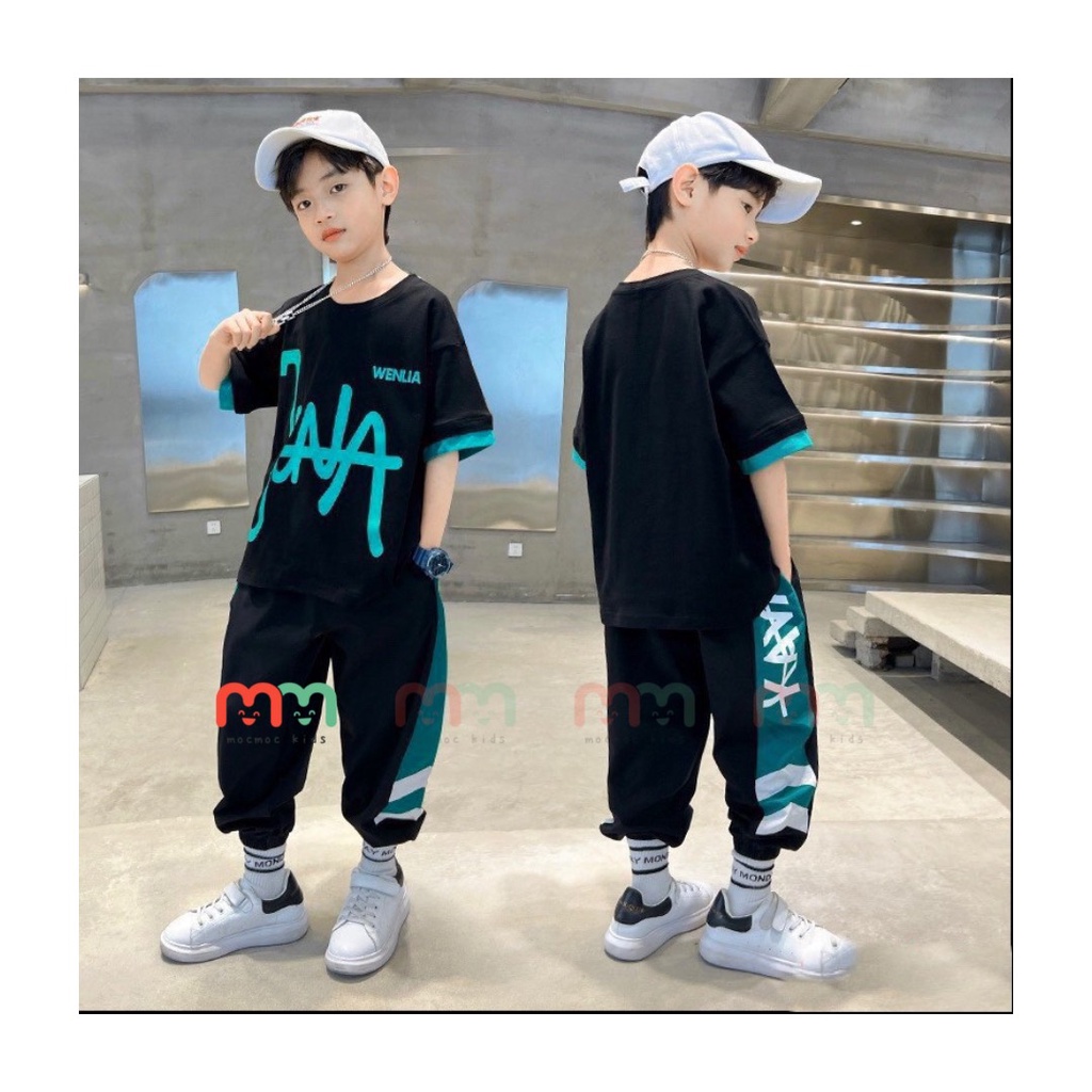 Đồ hiphop bé trai cá tính áo thun phối quần jogger thun cotton cao cấp co dãn mềm mịn cho bé 9kg đến 53kg