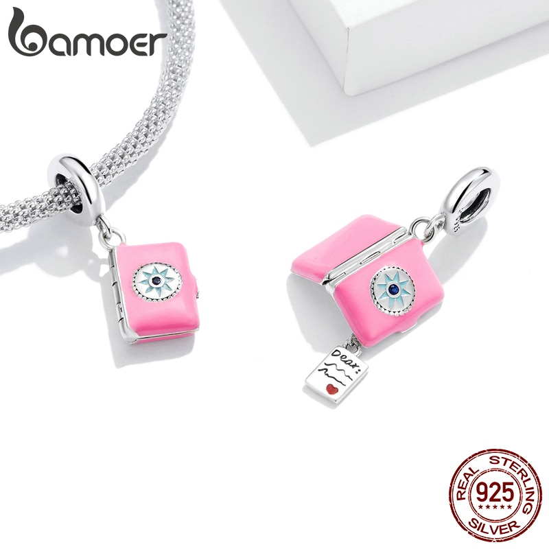 Hạt charm Bamoer bằng bạc 925 thật hình quyển nhật ký đáng yêu dùng cho trang trí vòng tay DIY SCC1748