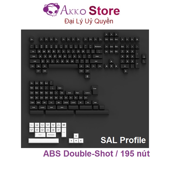 Bộ nút phím cơ keycap Akko – White on Black WoB - SAL Profile