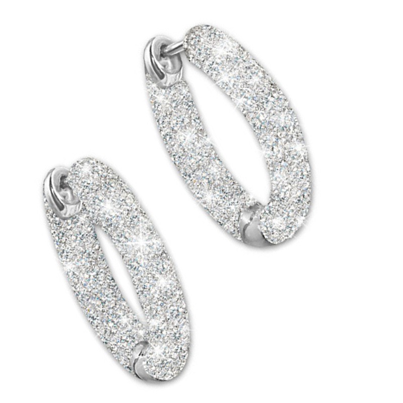 Bông tai tròn bạc 925 thời trang cho nữ - Hoa tai kim cương lấp lánh