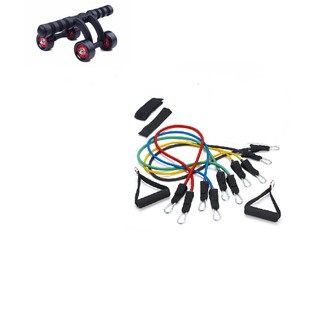 Bộ dụng cụ tập thể dục Con lăn 4 bánh tập cơ bụng + Bộ dây đàn hồi tập thể dục