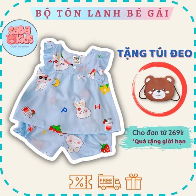 Đồ Bộ Bé Gái Tôn Tole Lanh SABAKIDS Mát Mịn Thấm Mồ Hôi Siêu Cưng