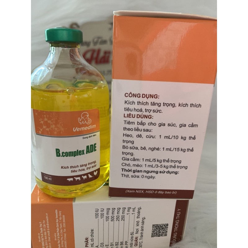 100ml B complex ADE - bổ sung vitamin cho chó mèo, gia cầm, thuỷ cầm, heo, dê, cừu, bò sữa, bê, nghé