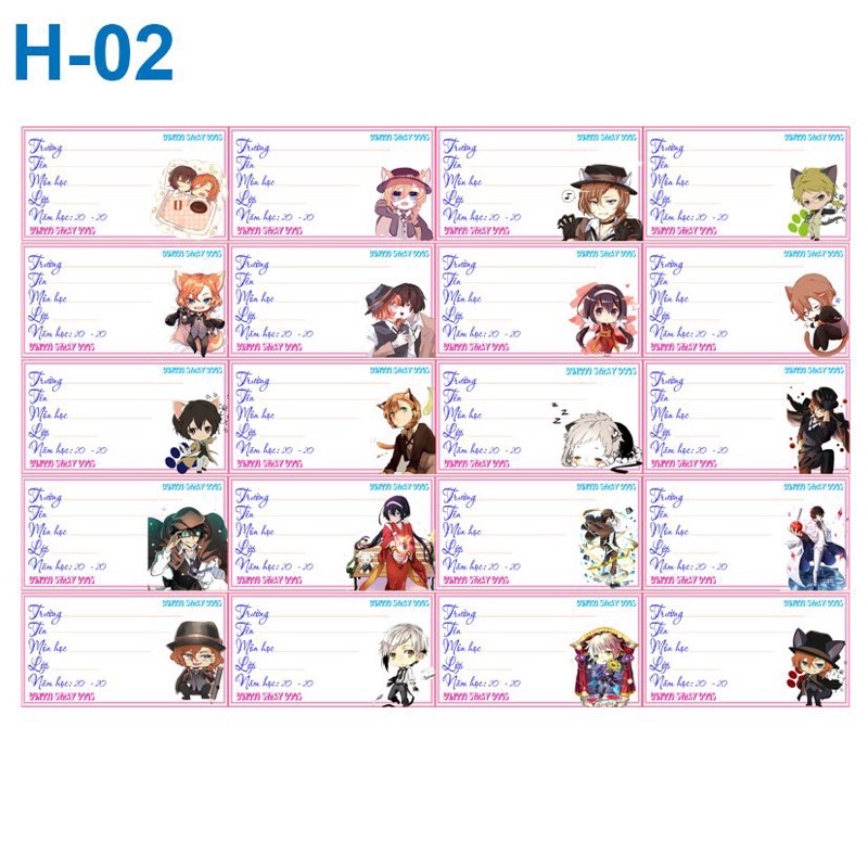Nhãn vở bungou stray dogs /20-100 nhãn vở anime bungou stray dogs khác nhau