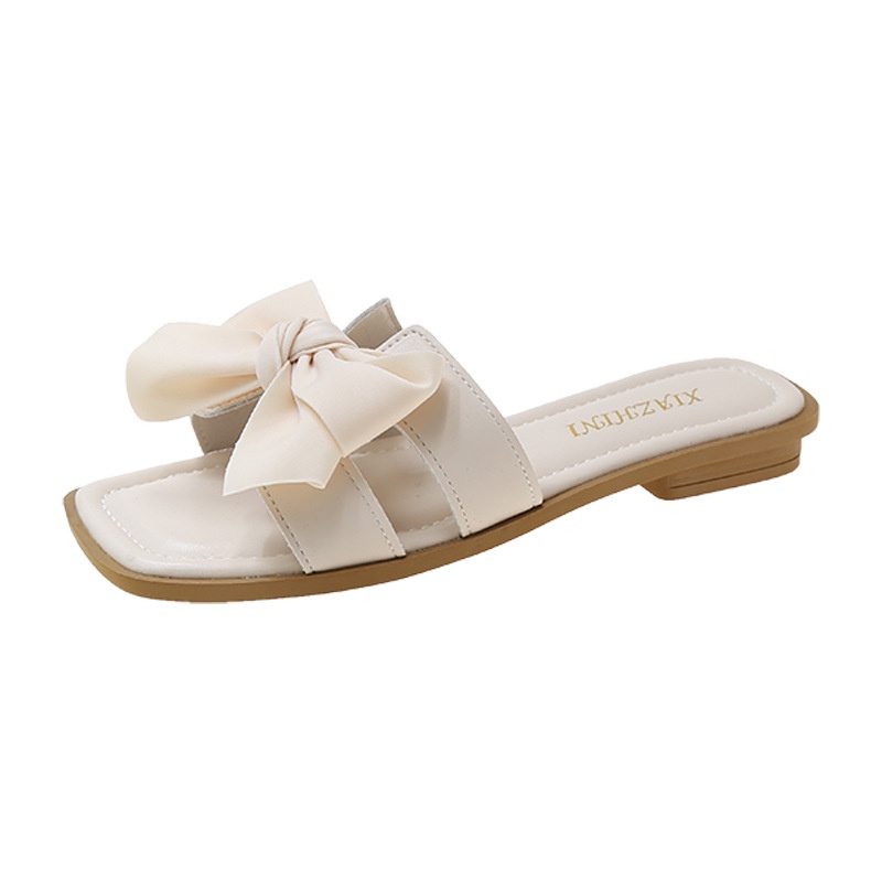 Dép lê đi biển XIELUAIZTA 01125 mũi vuông thắt nơ phong cách Hàn Quốc thời trang dành cho nữ