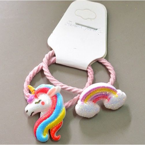 Set 2 dây buộc tóc co giãn trang trí ngựa một sừng và cầu vồng hoạt hình đáng yêu dành cho bé gái