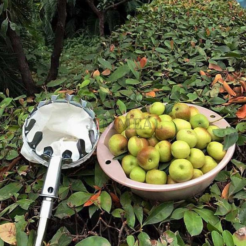 Vợt Hái Quả, Vợt Hái Trái Cây, Dụng Cụ Hái Hoa Quả Kim Loại Kèm Túi Vải, Dụng Cụ Thu Hoạch Trái Cây Đa Năng