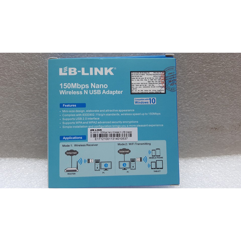 Usb thu wifi LB-LINK BL-WN151 Nano (Đen) nhỏ gọn | thiết bị bắt sóng wifi nhỏ gọn | BigBuy360 - bigbuy360.vn