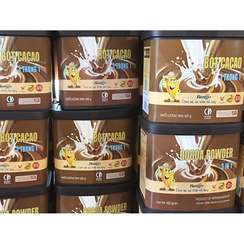 Bột cacao Bungo 3 in 1 pha sẵn tiện lợi	- Hộp 500g