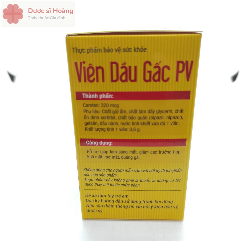 Viên Dầu Gấc PV - Giúp Sáng Mắt, Giảm Khô Mắt, Mờ Mắt, Quáng Gà - Lọ 100 viên