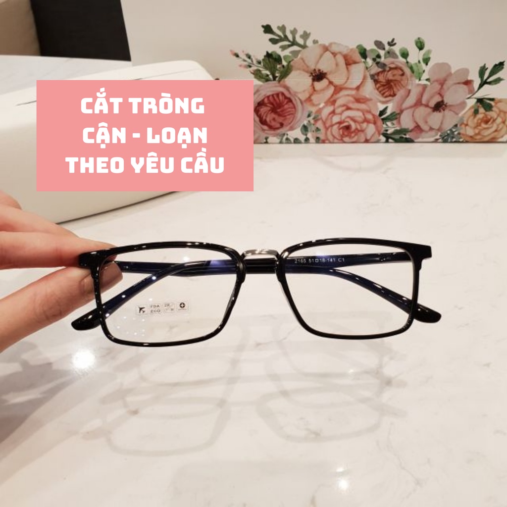 Gọng kính cận nam nữ vuông nhựa dẻo 2165 hợp thời trang thay được tròng cận viễn loạn
