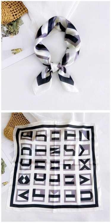 Khăn turban lụa mini size 58x58cm in hình chữ cái - Maben