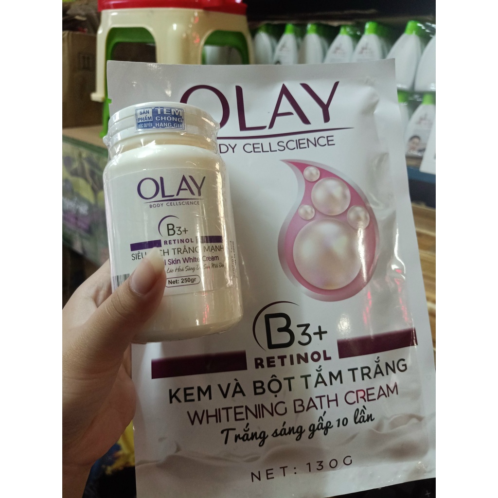 SET Kem và Bột Tắm Trắng Olay Body Cellscience B3+ Retinol