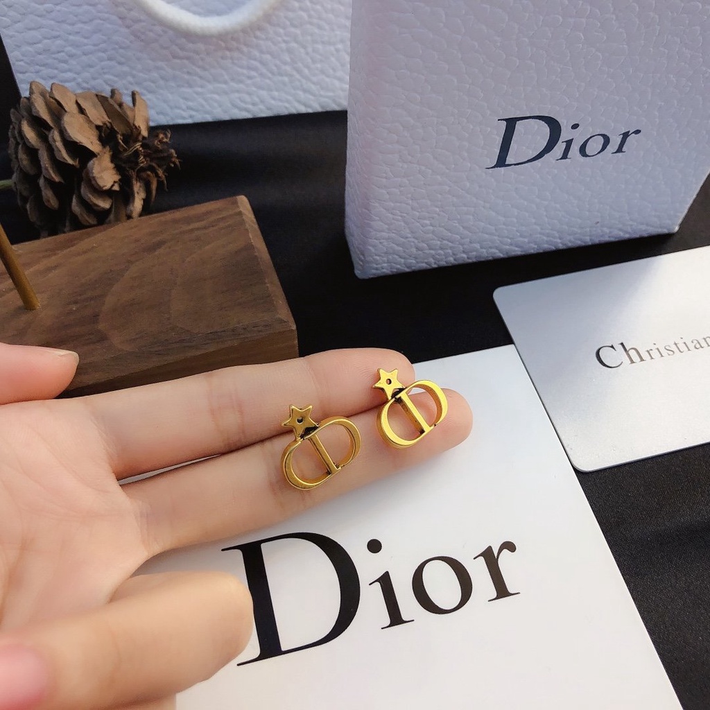 Khuyên Tai Tròn Khắc Chữ Dior Bằng Thép Titanium Thời Trang Cho Nữ