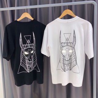 Áo thun tay lở in đầu quái thú hai mắt dạ quang nam nữ