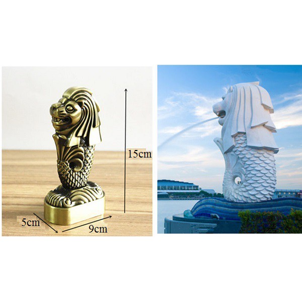 [CAO 15.5CM] Tượng sư tử cá (Merlion) bằng kim loại biểu tượng của Singapore