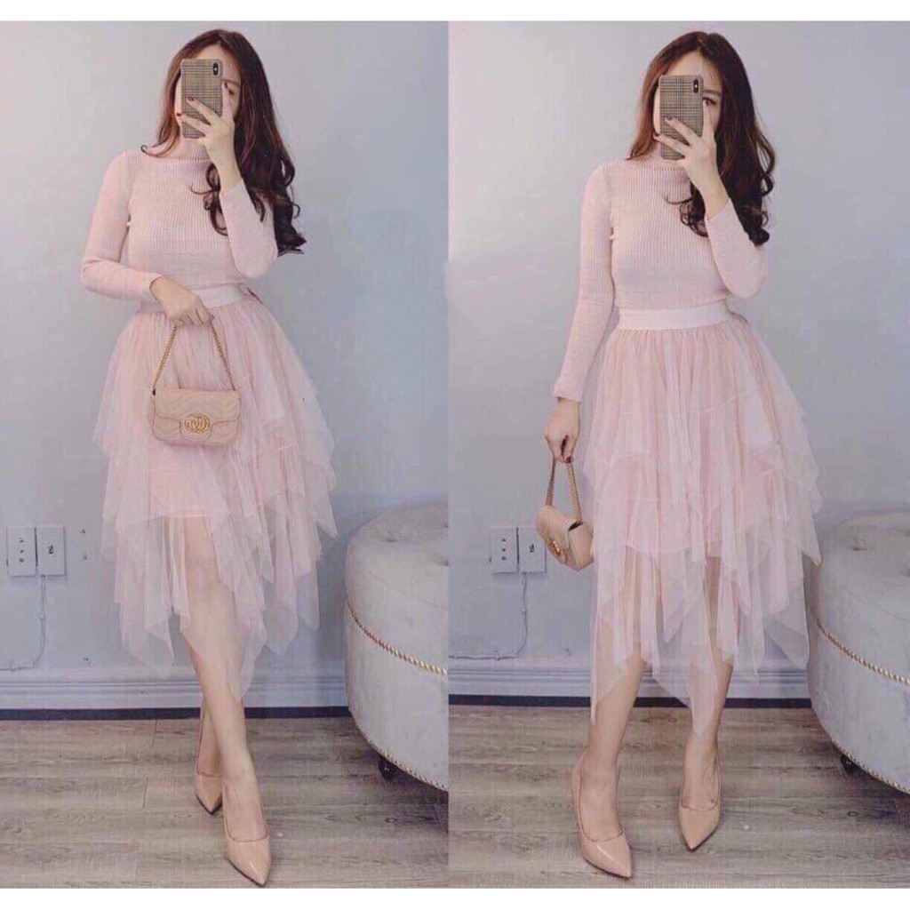 Chân Váy tua rua chất lưới 2 lớp TV0110